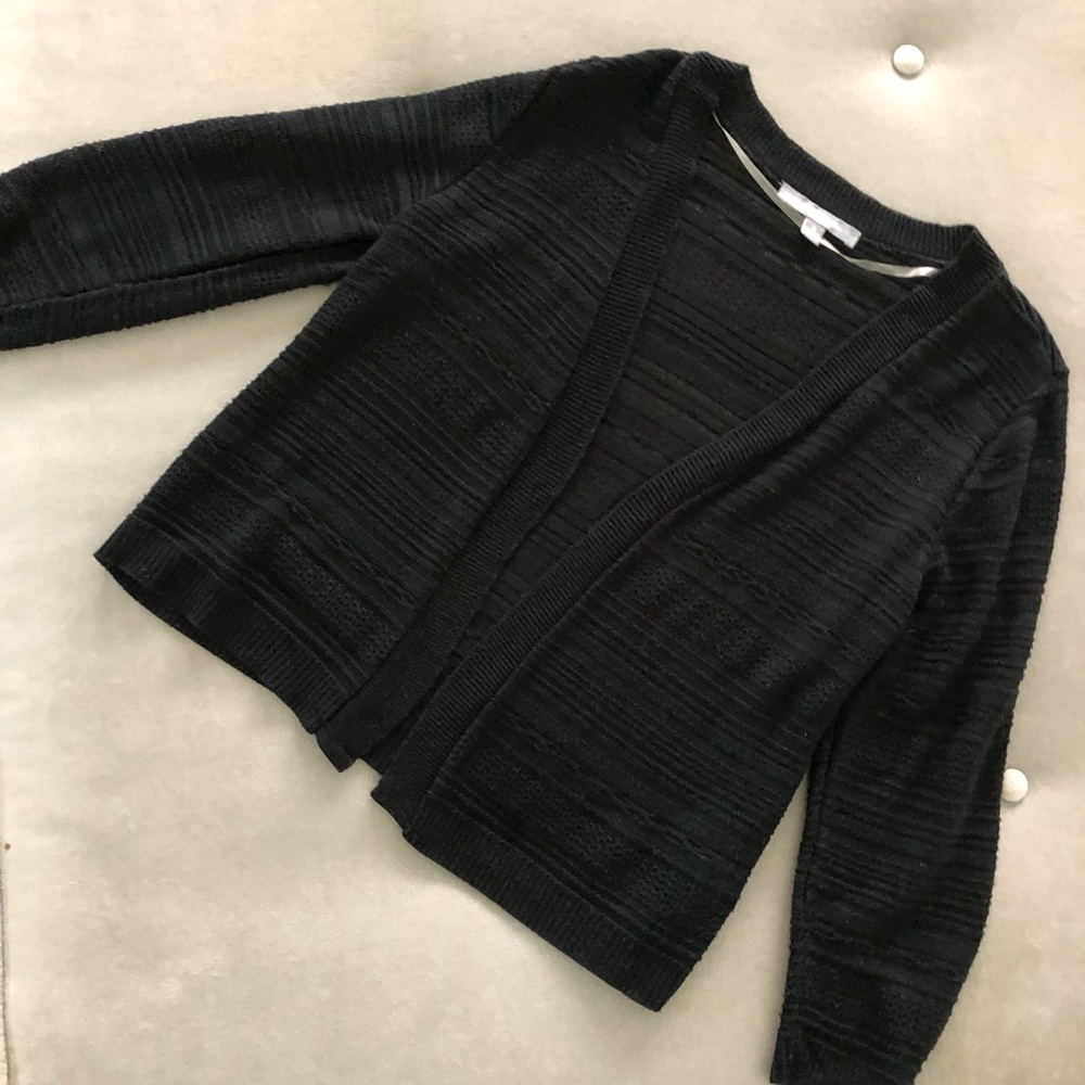 Lightweight black open front knit cardigan